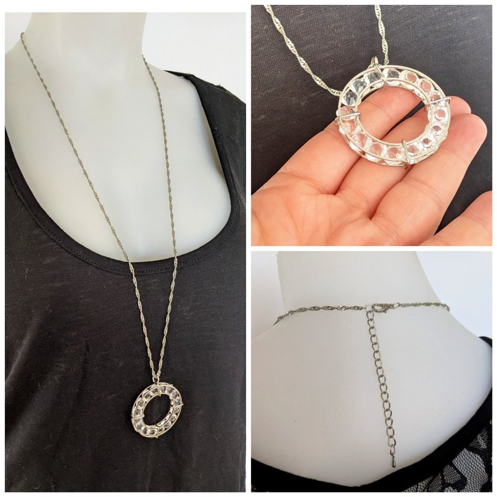 NWOT Silver Chic Long Necklace W/ Faux Diamond
